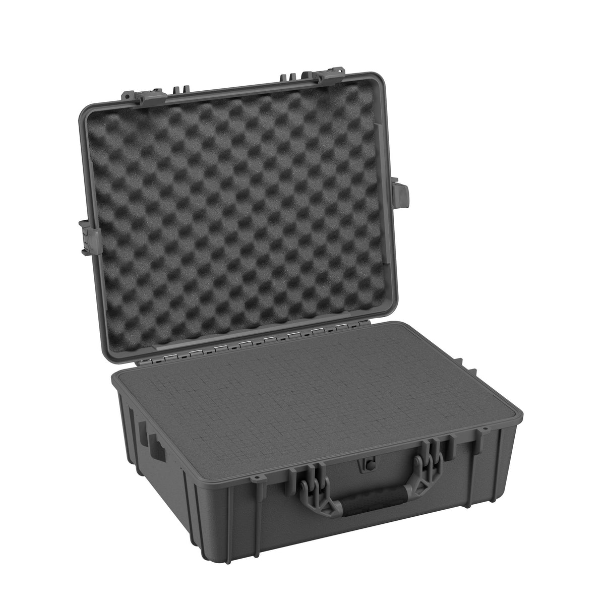 Open large rugged protective case of 64 cm, model number 839, featuring durable black exterior and foam-lined interior with a wavy pattern, ideal for sensitive equipment.