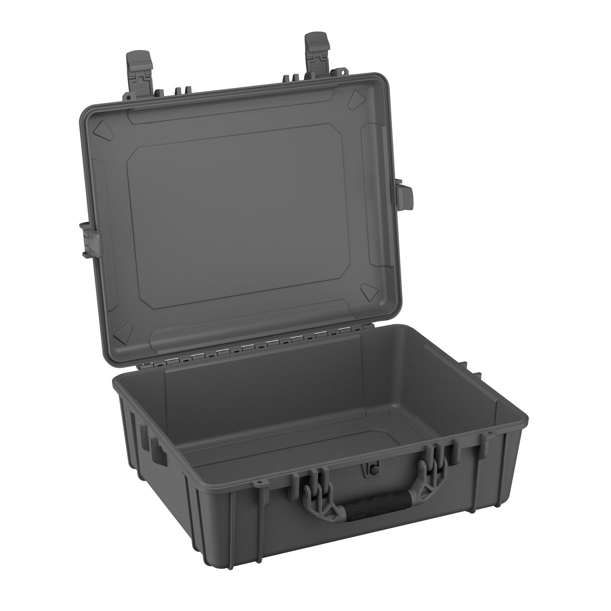 Open 64 cm large rugged protective case, model #839, in gray color with sturdy latches and reinforced corners, displayed on white background.