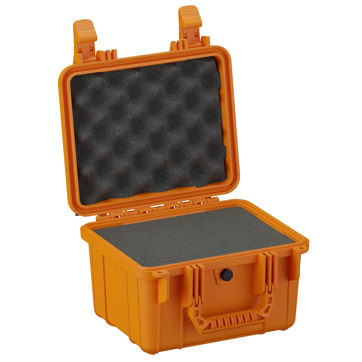 Orange 28 cm small protective case with foam interior, open showing both the base and the lid.