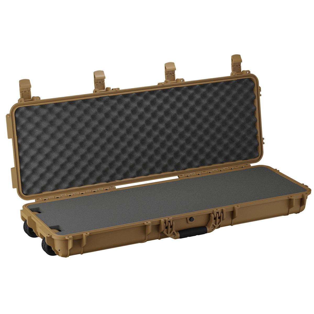 Open tan hard protective case with foam padding inside, designed for a 114 cm long item, model #1229.