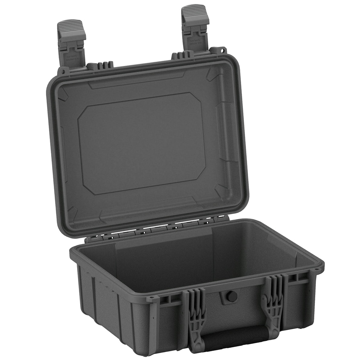 36 cm medium-sized rugged case #075 open and empty, featuring robust dual latching system and durable handle, ideal for secure storage and transportation.