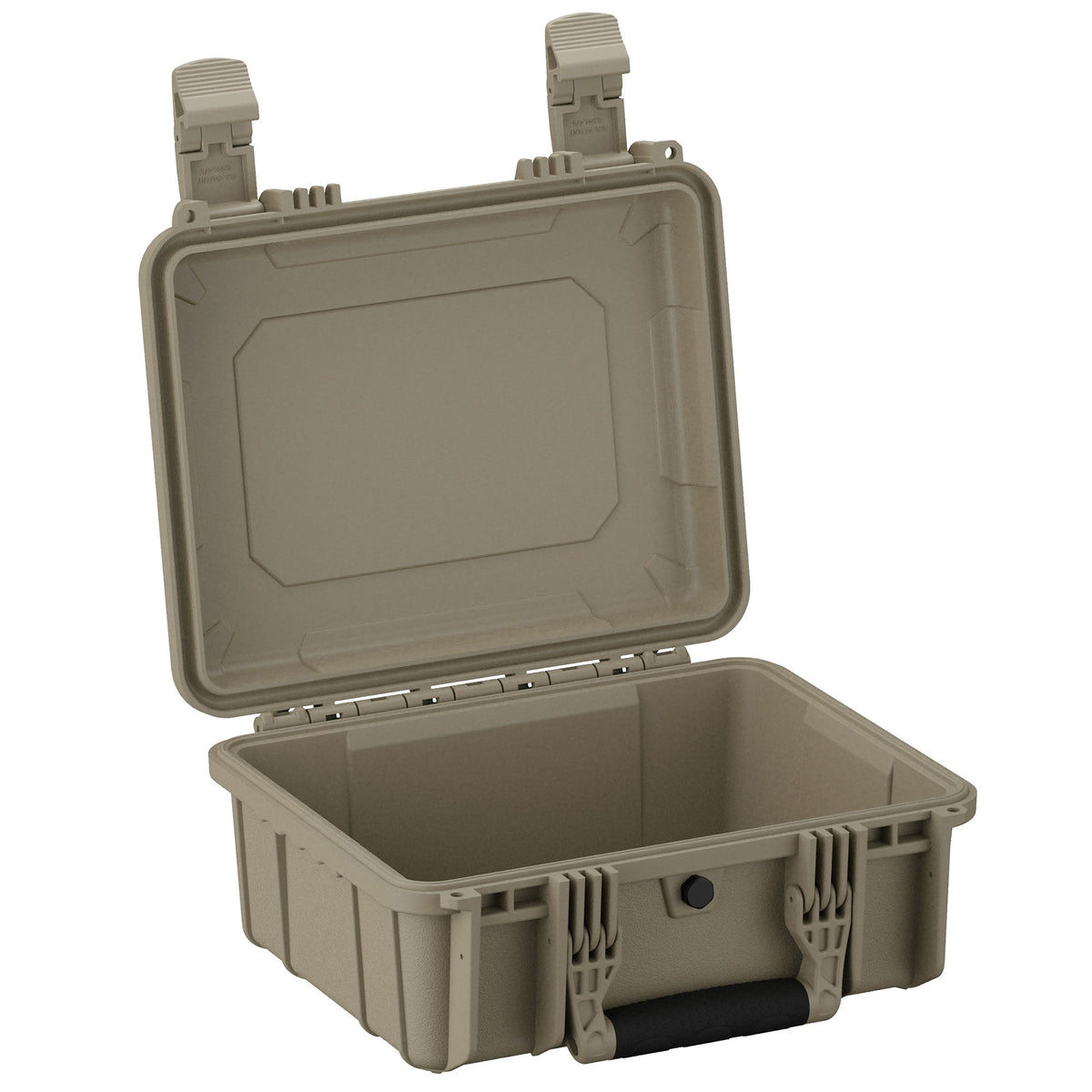 Open 36 cm medium-sized rugged case in light gray color with durable clasps and a deep storage compartment, ideal for protecting equipment.