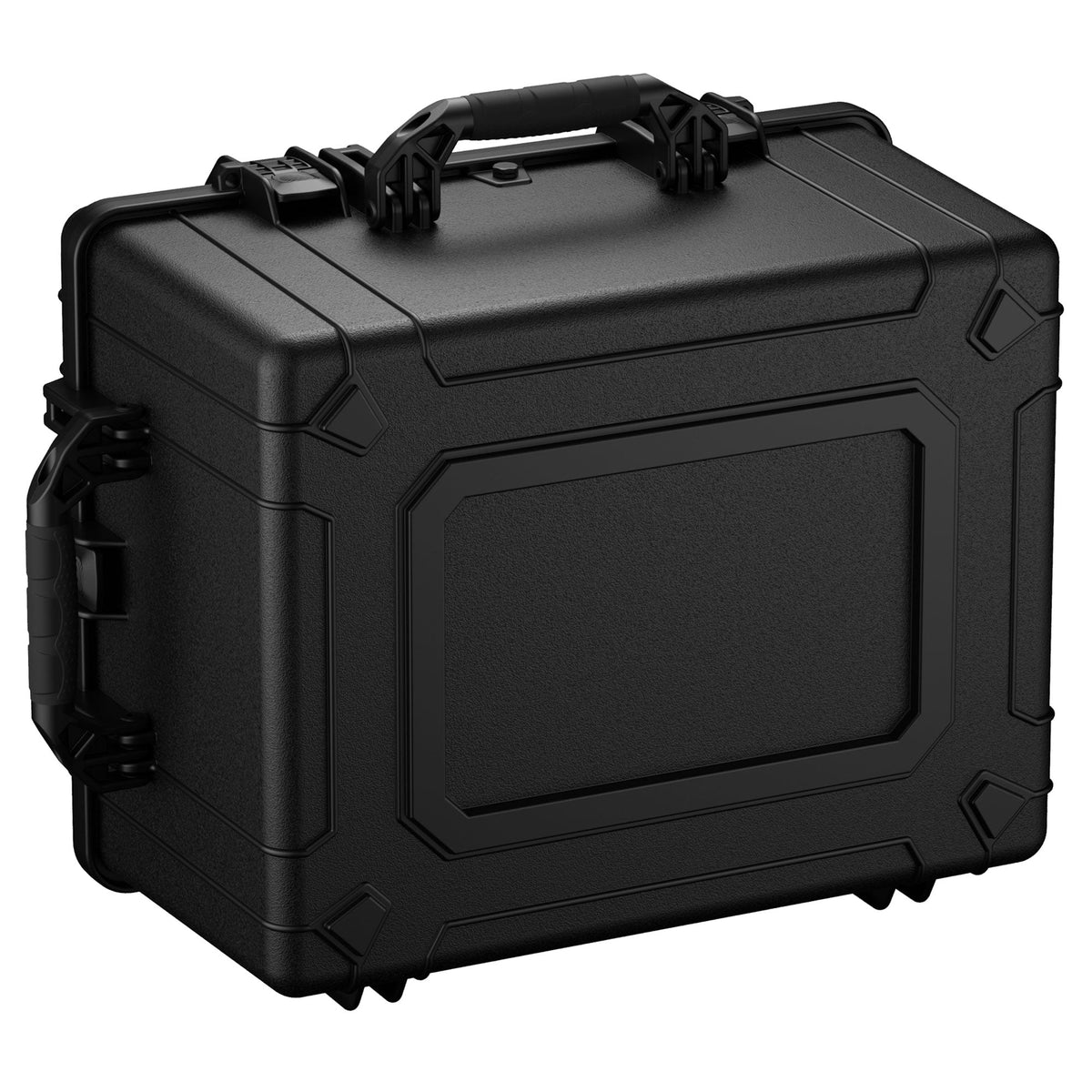 Black, rugged 64 cm large protective case with durable handles and reinforced corners for secure storage and transport, model number 024.