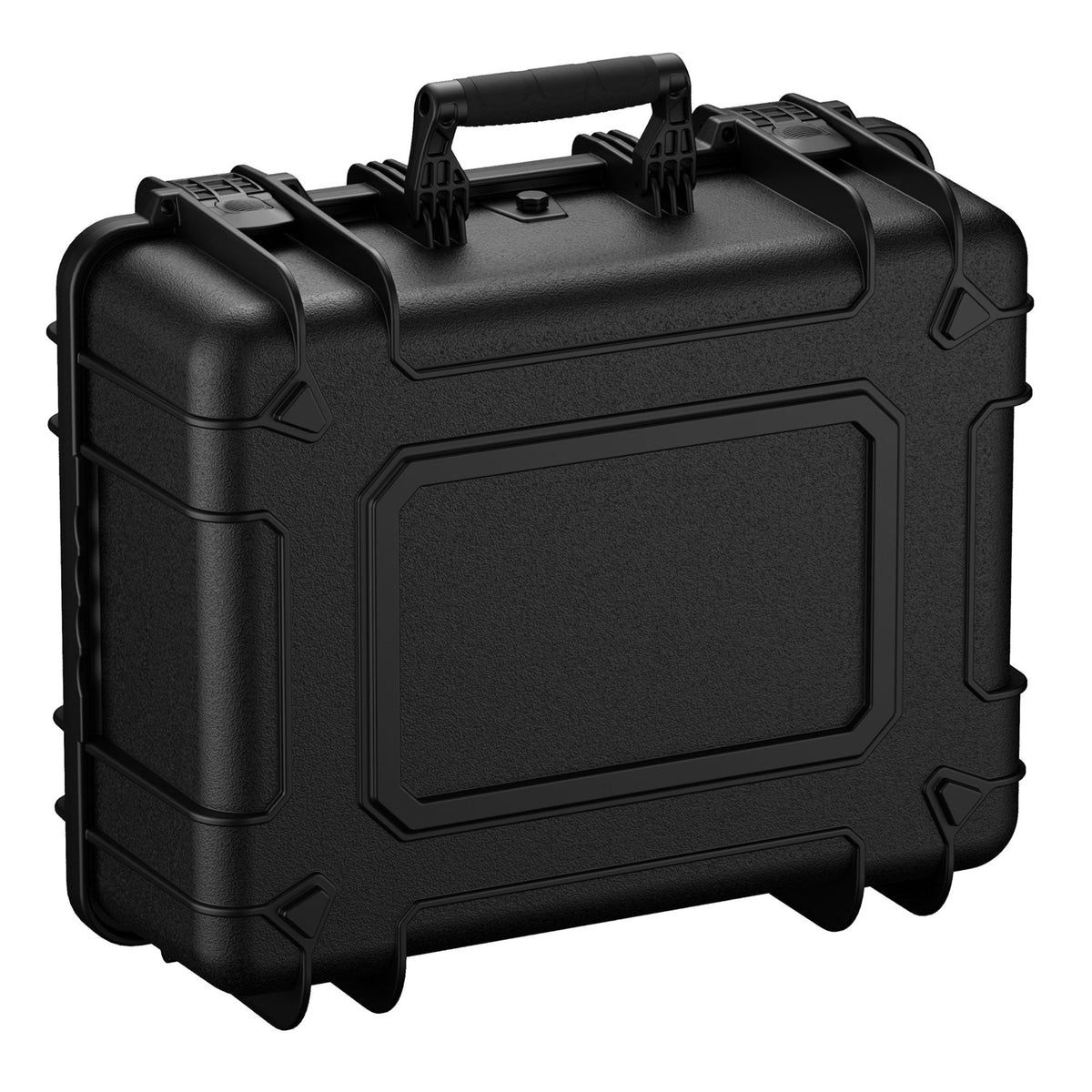 Black, rugged 51 cm large protective case with sturdy handles and reinforced corners, designed for secure transportation and storage.